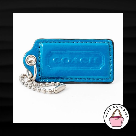 Coach Accessories - 2.5" Large COACH TEAL BLUE PATENT LEATHER KEY FOB BAG CHARM KEYCHAIN HANGTAG TAG